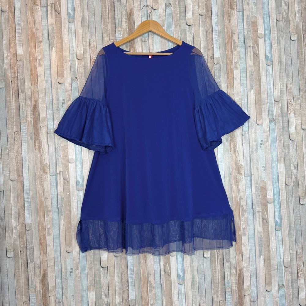 Ic Connie K Collection Royal Blue Mesh Bell Sleeve Fluid Jersey Tunic Top Xl